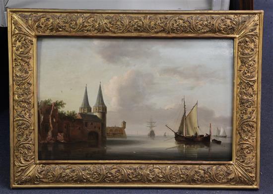Dutch School (18th/19th century) Shipping along the coast on a calm sea 13 x 20in.